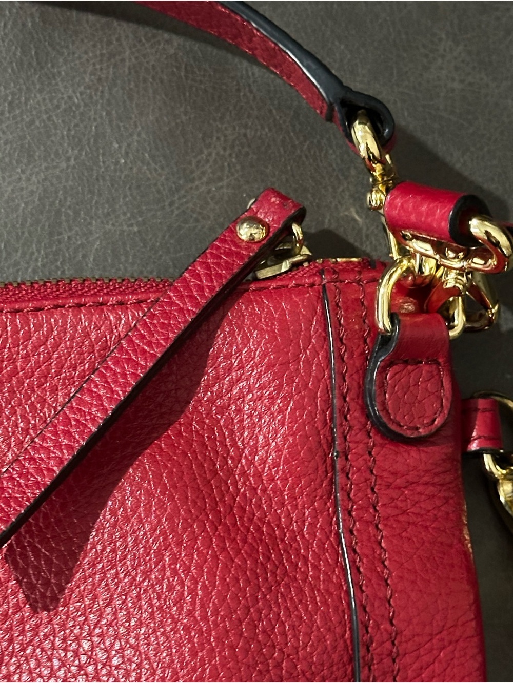 Banana Republic Red Leather Crossbody Convertible Bag Tassel Gold Statement Bag - Picture 9 of 16